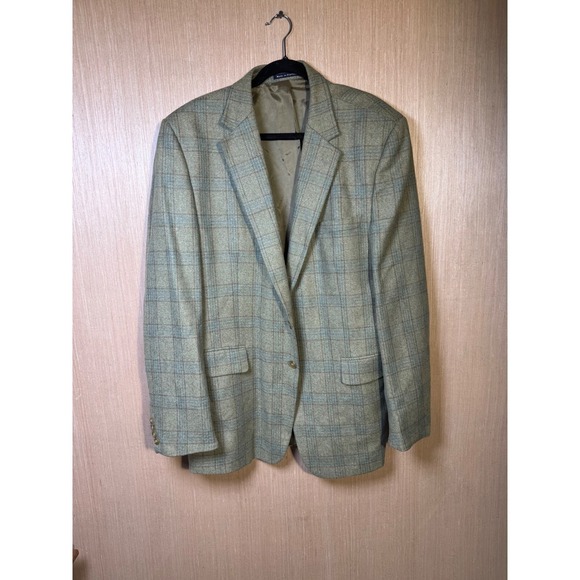 Lands End Robert Noble Wool Blazer Mens 44 Long Plaid Made in Portugal - Picture 1 of 7